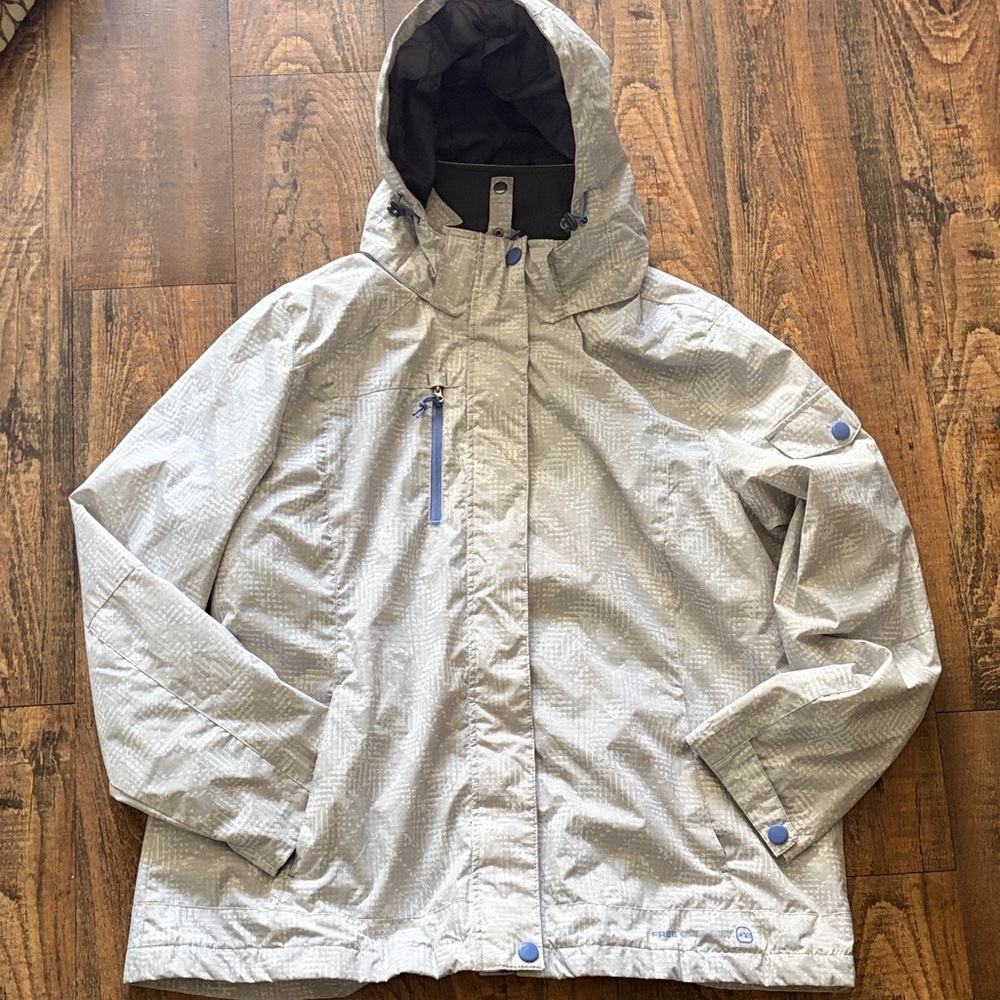 Light Gray Hooded Ski Jacket, XL